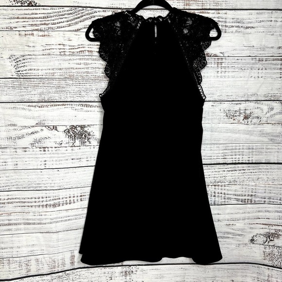 Lulus Crochet Black Mini Dress Keyhole Back Ruffle Dressy Small - Picture 3 of 3